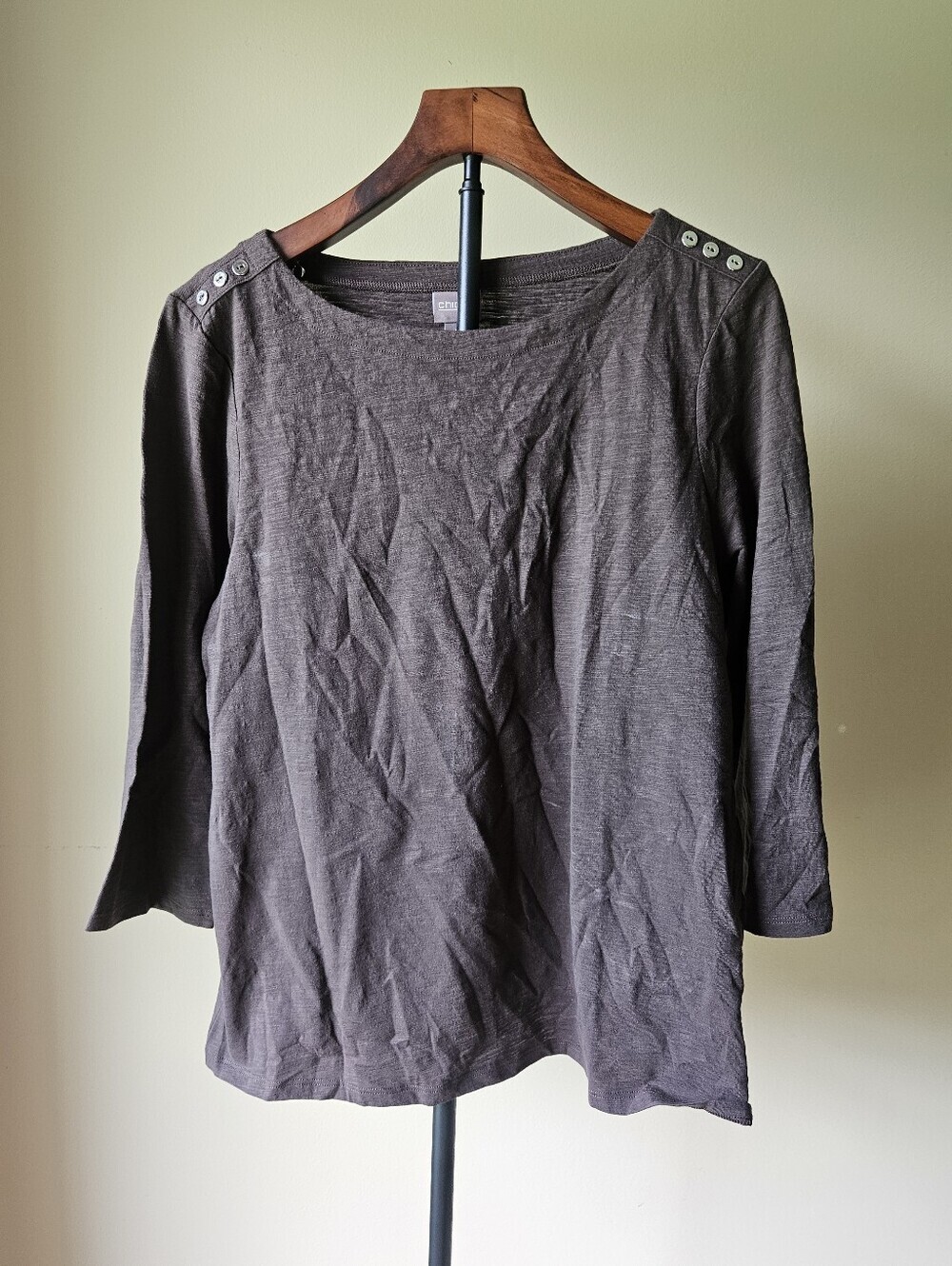 Chico's Button-Shoulder Blouse Top in Brown Plus Size 2